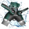 2WAYZ Hose Splitter 2 Way Heavy Duty Outdoor Faucet and Garden Connector - Water Spigot Splitter - Durable All-Metal Y Adapter with Shut-Off Valve - 4 x 4 x 1.5 Inches