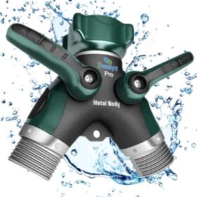 2WAYZ Hose Splitter 2 Way Heavy Duty Outdoor Faucet and Garden Connector - Water Spigot Splitter - Durable All-Metal Y Adapter with Shut-Off Valve - 4 x 4 x 1.5 Inches