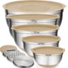 Belwares Mixing Bowls with Lids Set of 5 - Stainless Steel Nesting Bowls with Non-Slip Silicone Bottoms, Airtight Lids & 3 Grater Attachments Kitchen Baking Bowls for Food Prep...
