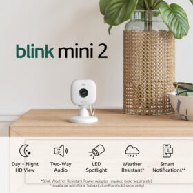 Blink Mini 2 (Newest Model) — Home Security & Pet Camera(s) with HD video, color night view, motion detection, two-way audio, and built-in spotlight — 1 camera (White)
