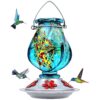 BOLITE Hummingbird Feeder, Hand Blown Glass Hummingbird Feeders for Outdoors Hanging, 22 Ounce, Five Feeding Ports with Perch, Blue