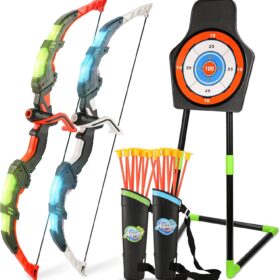 Bow and Arrow Set for Kids, 2-Pack LED Light Up Archery Set with 20 Suction Cup Arrows, Indoor and Outdoor Toy for Boys Girls Age 4-8 8-12 with Standing Target&2 Quivers,...