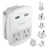 Ceptics Universal Travel Adapter Kit - 2 USB, USB-C Cord+2 US Outlets QC 3.0, Surge Protection, Plugs for Europe, UK, China, Australia, Japan - Perfect for Laptop, Cell Phones,...