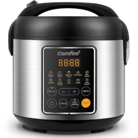 COMFEE' Rice Cooker, 4 Cups Uncooked, 8 Cups Cooked Slow Cooker, 2 Qt Small Multicooker with 10 Presets, Steamer & Grain Cooker, Non-Stick Inner Pot