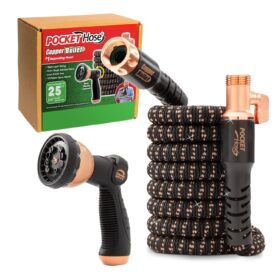 Pocket Hose Copper Bullet Expandable Garden Hose 25 FT w/10 Pattern Thumb Spray Nozzle AS-SEEN-ON-TV 650psi 3/4 in Patented Lead-Free Ultra-Lightweight Solid Copper Anodized...