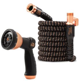 Pocket Hose Copper Bullet Expandable Garden Hose 50 FT w/10 Pattern Thumb Spray Nozzle AS-SEEN-ON-TV 650psi 3/4 in Patented Lead-Free Ultra-Lightweight Solid Copper Anodized...