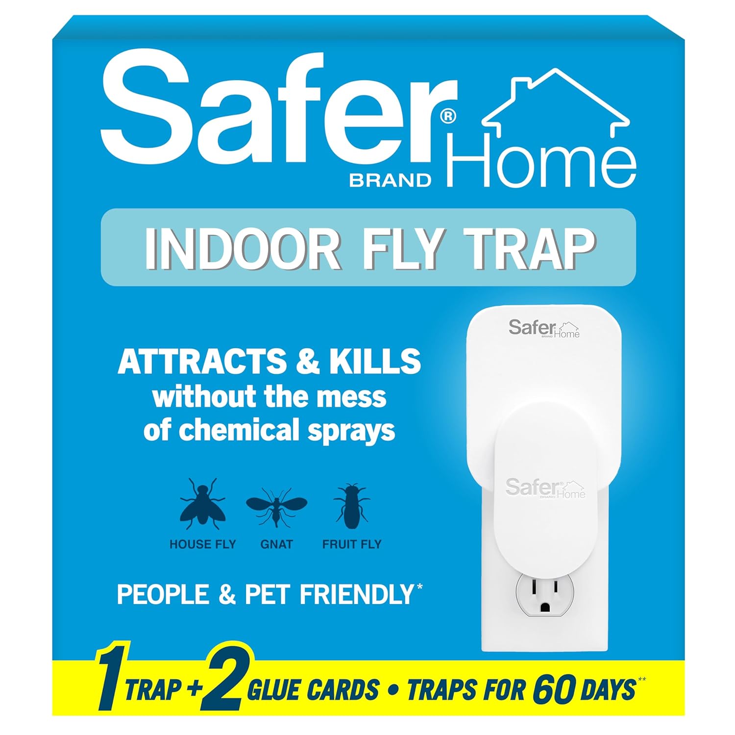 Safer Home Indoor Plug-In Fly Trap - SH502 - Effective Fruit Fly Traps for Indoors, Gnat Traps for House Indoor, 400 Sq Ft Protection - Style: 1 Device + 2 Glue Cards
