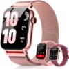 Smart Watches for Women, 1.83" HD Fitness Tracker (Answer/Make Calls), 120+ Sport Modes with Heart Rate/Sleep Monitor, IP68 Waterproof, 3 Bands, Fitness Watch for iOS Android, Pink