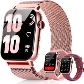 Smart Watches for Women, 1.83" HD Fitness Tracker (Answer/Make Calls), 120+ Sport Modes with Heart Rate/Sleep Monitor, IP68 Waterproof, 3 Bands, Fitness Watch for iOS Android, Pink