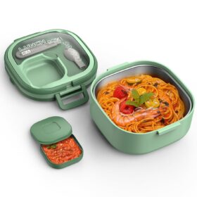 Stainless Steel Bento Box for Kids & Adults,Leak-Proof Single Layer Lunch Box with Removable Compartments,BPA-Free,Dishwasher Safe,Includes Cutlery,Green