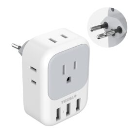 TESSAN Switzerland Travel Plug Adapter, Type J Switzerland Power Adapter with 4 Outlets 3 USB (2 USB-C), Swiss Plug for US to Rwanda Jordan Liechtenstein Madagascar, Travel...