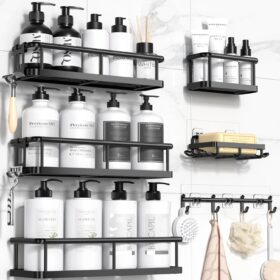 YASONIC Shower Caddy, 6 Pack Large Capacity Shower Organizer with Soap Holder and 12 Hooks, Rustproof Shower Shelves for Inside Shower, No Drilling&Sleek Bathroom Organizers and...