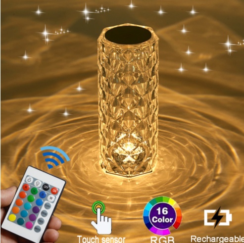 Creative Crystal Diamond Table Lamp Rechargeable Acrylic Bedroom Bedside - Image 3