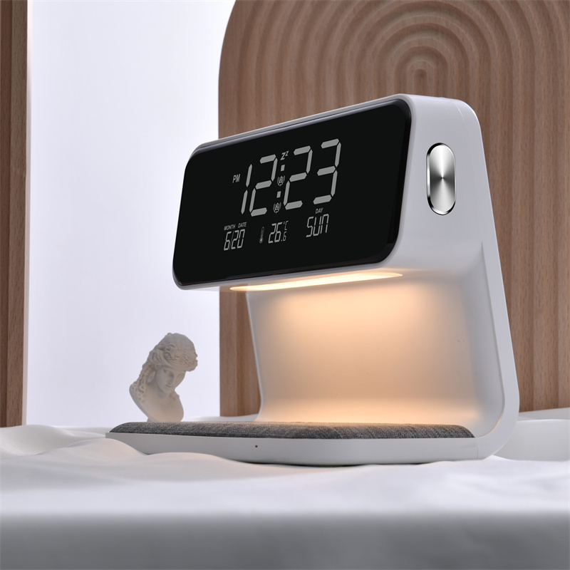 Creative 3 In 1 Bedside Lamp Wireless Charging LCD Screen Alarm Clock Wireless Phone Charger - Image 9