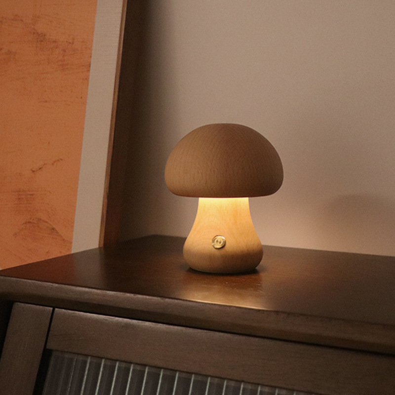 INS Wooden Cute Mushroom LED Night Light With Touch Switch Bedside Table Lamp For Bedroom Childrens Room Sleeping Night Lamps Home Decor - Image 6