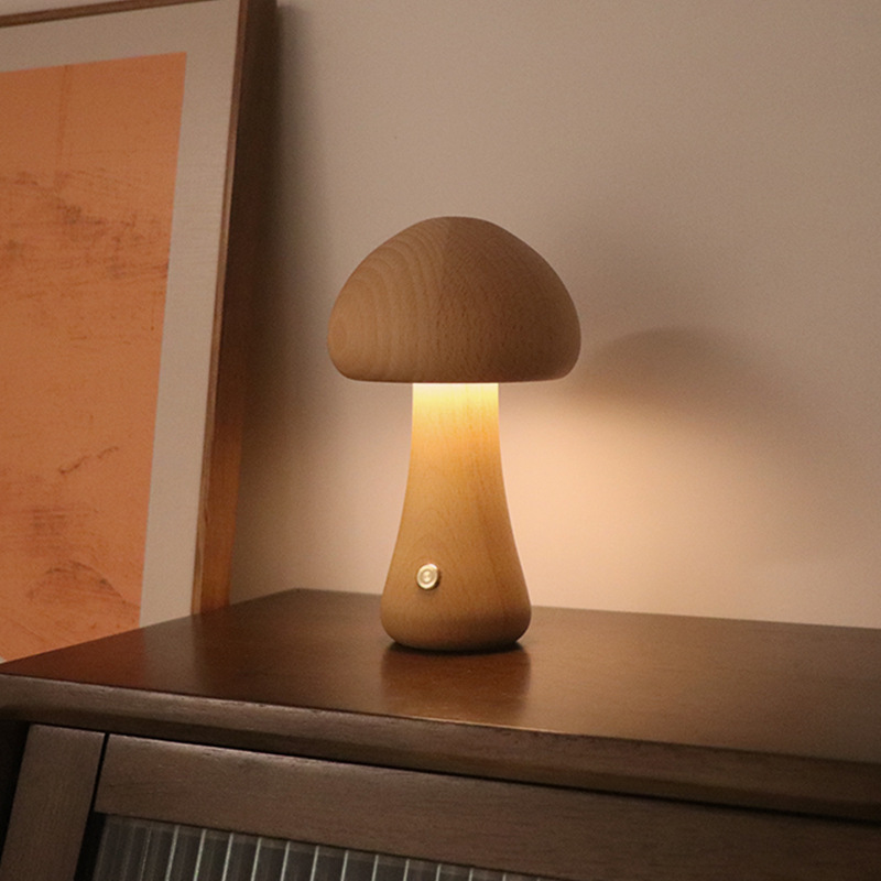 INS Wooden Cute Mushroom LED Night Light With Touch Switch Bedside Table Lamp For Bedroom Childrens Room Sleeping Night Lamps Home Decor - Image 7